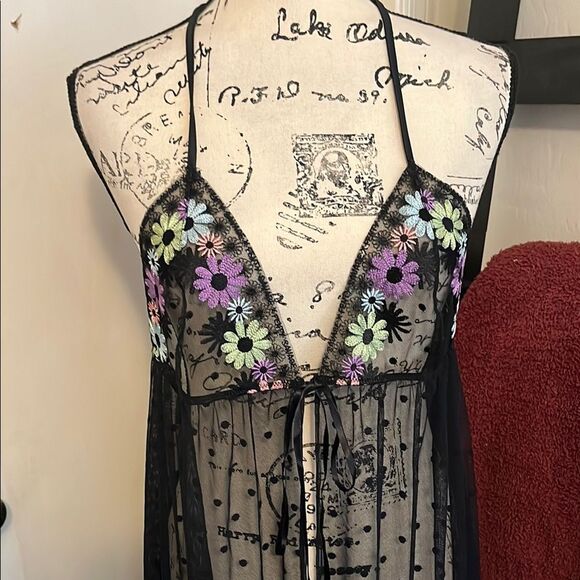 Savage X Fenty Free Spirit Black Floral Embroidered Sheer Night Slip Lingerie - Picture 7 of 16